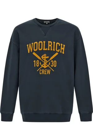 Woolrich Mikina navy logo crewneck melton blue