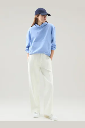 Woolrich Tepláky cotton fleece wide leg pant plaster white