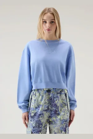Woolrich Mikina cotton fleece logo crewneck plaster white