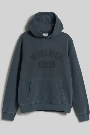 Woolrich Mikina garment dyed logo hoodie melton blue