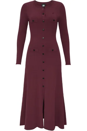 DKNY Šaty l/s button swtr dres burgundy