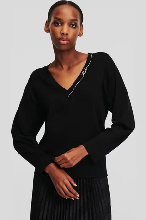 Karl Lagerfeld Svetr light v-neck knit sweater black