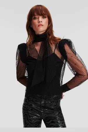 Karl Lagerfeld Halenka kl mesh ruffle top black