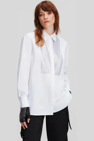 Karl Lagerfeld Košile rhinestone bib evening shirt white