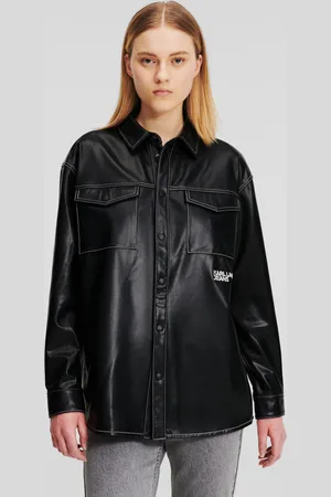 Karl Lagerfeld Košile klj faux leather overshirt black