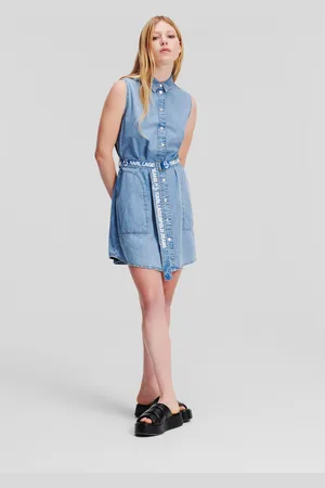 Karl Lagerfeld Šaty klj slvless belted denim dress vintage light blue
