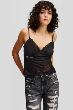 Karl Lagerfeld Halenka klj satin lace top black