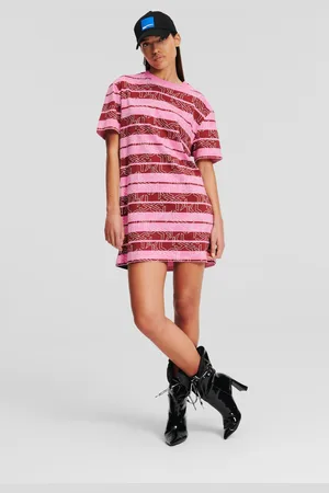 Karl Lagerfeld Šaty klj relaxed striped tee dress moonlight mauve aop