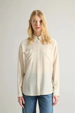 Woolrich Košile washed silk shirt milky cream