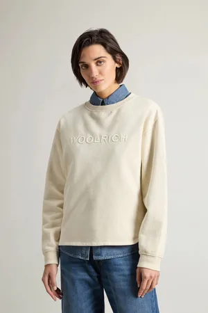 Woolrich Mikina light fleece crewneck milky cream