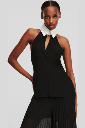 Karl Lagerfeld Halenka slvless collar & tie top black/white