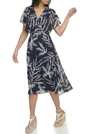 DKNY Šaty v-neck flutter sleev navy/ivory