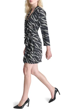 DKNY Šaty l/s notch collar sid blk/pnk multi