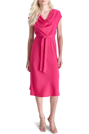 DKNY Šaty s/l cowlneck midi pk peacock