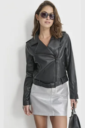DKNY Bunda faux leather moto ja black