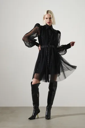Karl Lagerfeld Šaty material mix fashion dress black