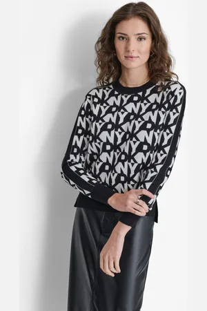 DKNY Svetr l/s repeat stack log blk/ivory