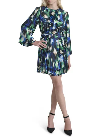 DKNY Šaty l/s pleated a-line blk/blue