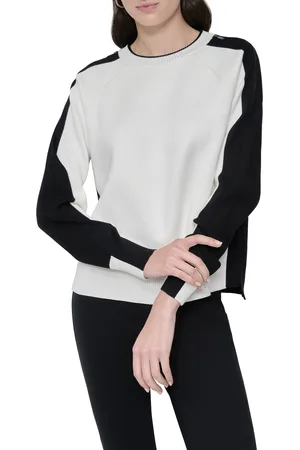 DKNY Svetr l/s dbl zip slv cont ivory/black