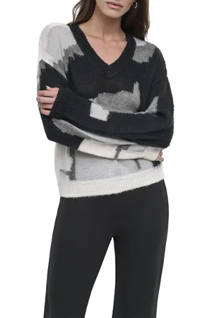 DKNY Svetr l/s mohair multi col ice chip grey/black