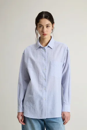 Woolrich Košile seersucker cotton shirt blue stripe
