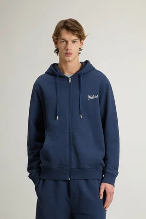 Woolrich Mikina mouline full-zip hoodie melton blue