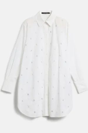 Karl Lagerfeld Košile rhinestone karl poplin shirt wht-silver kl letters aop