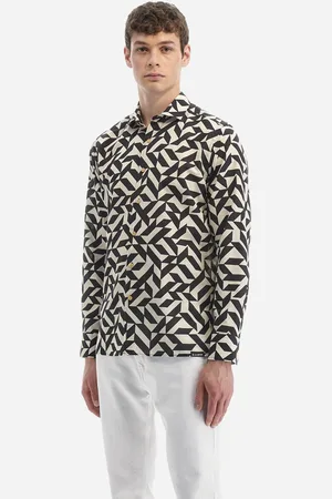 La Martina Košile man shirt l/s printed cotton l frostgray/optic whi