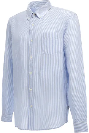Woolrich Košile botton down linen shirt maritime blue stripe
