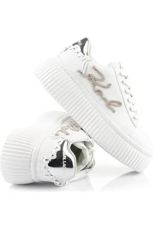 Karl Lagerfeld Tenisky kreeper lo signia rhinestone lo white lthr w/silver
