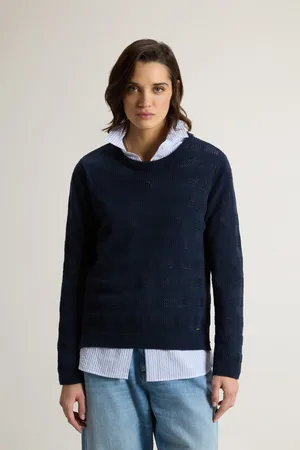 Woolrich Svetr boxy crewneck madder brown stripe