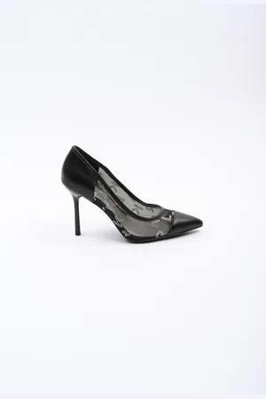 Karl Lagerfeld Lodičky sarabande rhinestone court black mesh text w/silver
