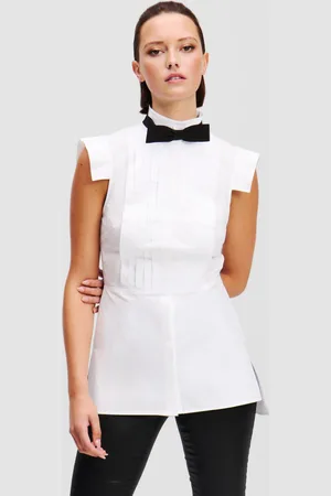 Karl Lagerfeld Halenka sleeveless bow tie blouse black textured lthr