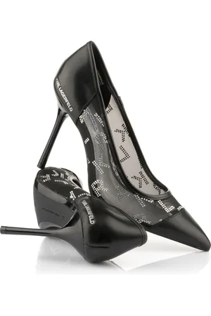Karl Lagerfeld Lodičky sarabande rhinestone court black mesh text w/silver