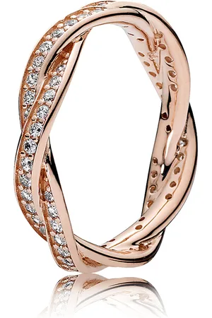 PANDORA Propletený bronzový prsten s čirými kamínky Rose Timeless 180892CZ 54 mm