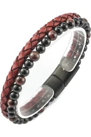 Troli Originální kožený náramek s korálky VSB002BR-PET