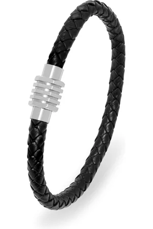 Troli Černý kožený náramek pro muže Leather 21 cm