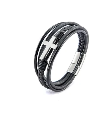 Troli Stylový kožený náramek s křížkem Leather VBS001SB-PET