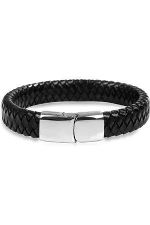 Troli Pánský proplétaný náramek z černé kůže Leather