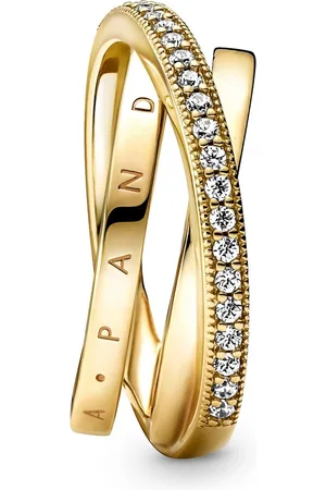 PANDORA Pozlacený propletený prsten se zirkony Pavé 169057C01 50 mm