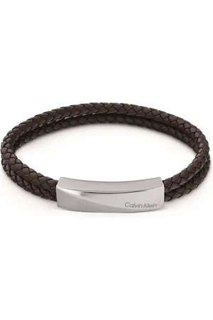 Calvin Klein Dvojitý kožený náramek s ocelovou ozdobou Braided 35000098