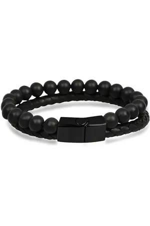 Troli Černý pánský náramek z kůže a korálků Leather