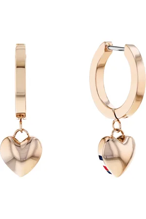 Tommy Hilfiger Moderní bronzové náušnice kruhy s přívěsky Hanging Heart 2780666