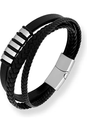 Troli Černý pánský náramek z proplétané kůže Leather