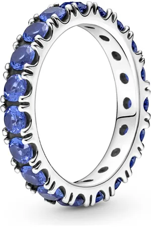 PANDORA Třpytivý stříbrný prsten s modrými krystaly Eternity Timeless 190050C02 50 mm