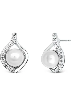 Crystalp Třpytivé náušnice s krystaly a perlou Dahlia 40184.WHI.R