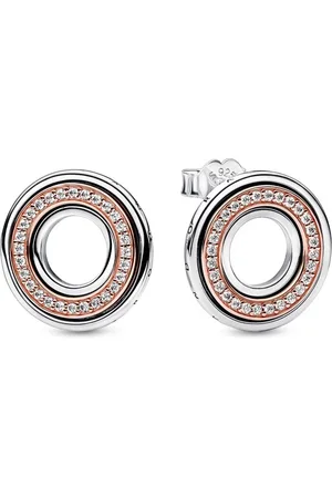 PANDORA Originální bicolor náušnice se zirkony Rose Signature Logo 282780C01