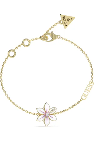 Guess Krásný pozlacený náramek s květinou White Lotus JUBB04134JWYGWH 18,5 cm