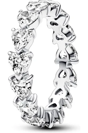 PANDORA Třpytivý stříbrný prsten Row of Hearts Timeless 193103C01 50 mm