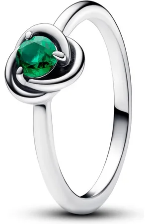 PANDORA Stříbrný prsten se zeleným krystalem Květnový měsíční kámen 192993C05 52 mm